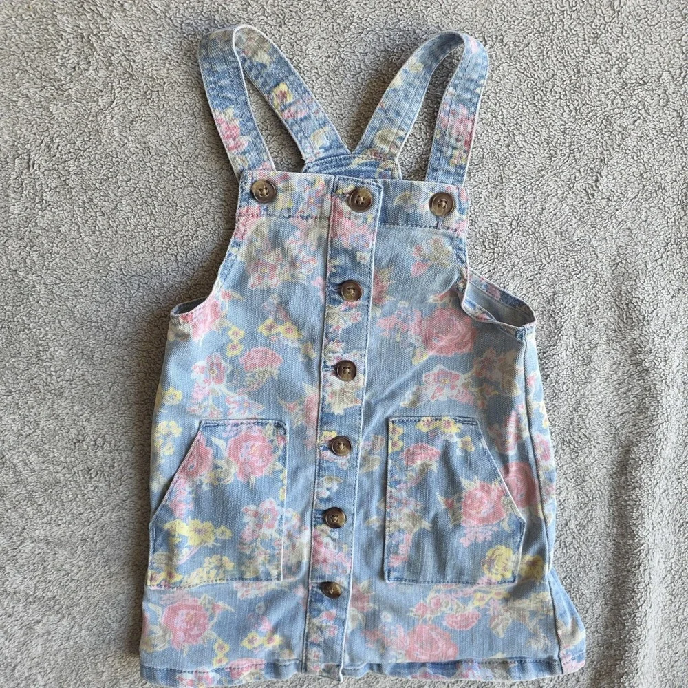 Wonder Nation Girls 4T Sleeveless Demin Floral Dress Jumper Full Buttons Summer
